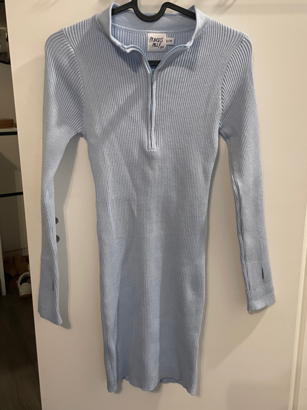 Princess Polly Light Blue Ribbed long sleeve Dress